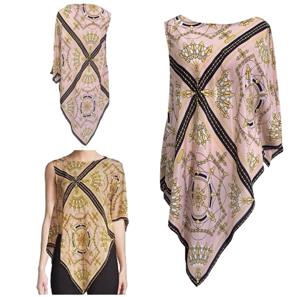MARELLA MATRAS JACKET Silk Handkerchief Blouse in Peach NEW One Shoulder Size 14